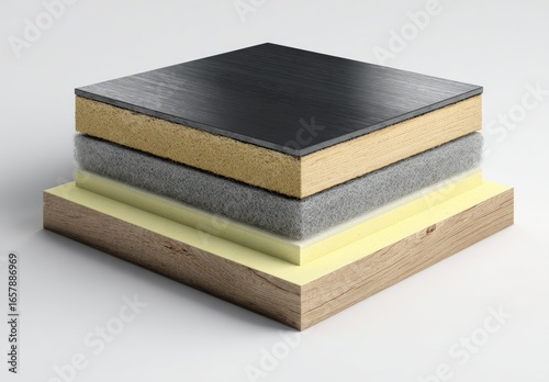 Layered material sample, showing different densities and colors