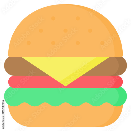 Burger icon in flat style, suitable for food, fast food and restaurant concept illustrations