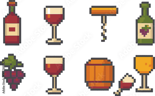 wine pixel art, eps 10 illustration
