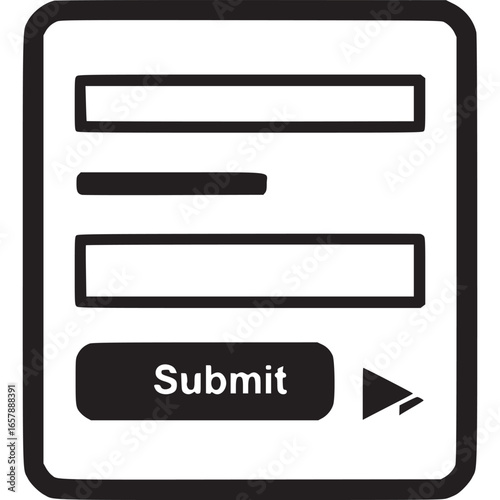 Online submission form illustration isolated on white background, featuring a submit button, text fields, and a clear layout for easy data entry and submission