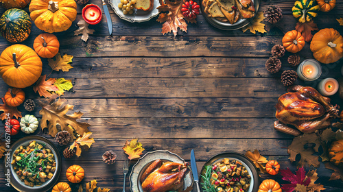 Wallpaper Mural Thanksgiving background with empty space in the middle and food decoration around. Torontodigital.ca