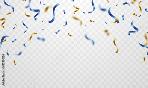 Elegant blue and gold confetti pattern background, zigzag down for celebration. Vector illustration of festive decoration.
