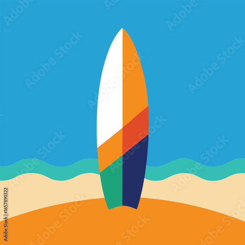 Vector illustration of surfboards on a sunny tropical beach ready for a summer holiday