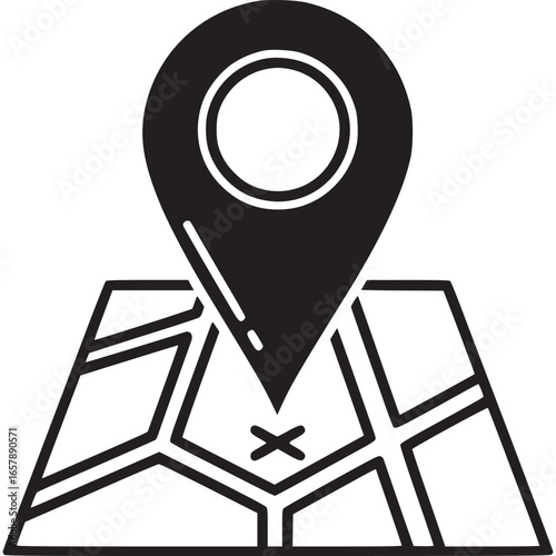 Map with location pin marking a specific point isolated on white background, representing navigation, gps, and finding a destination