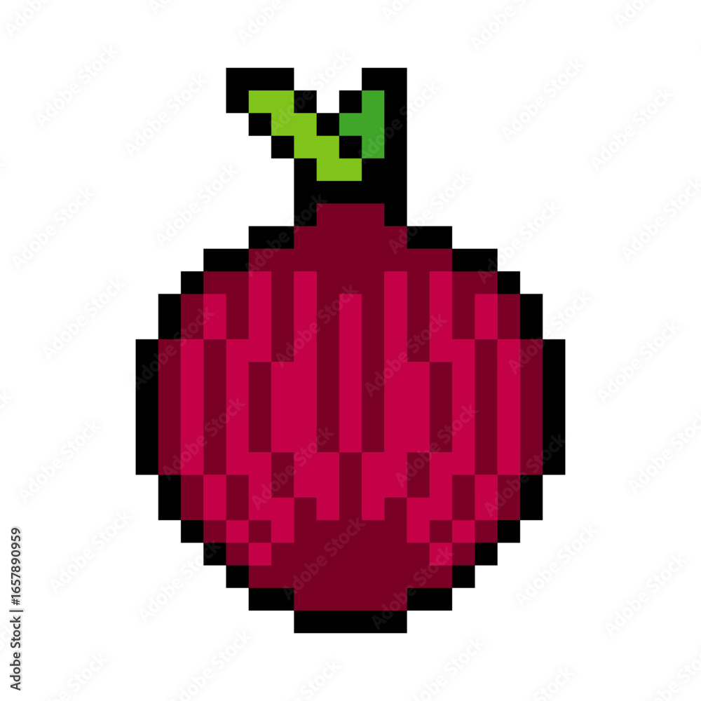 Fototapeta premium Red onion with pixel art isolated on white background