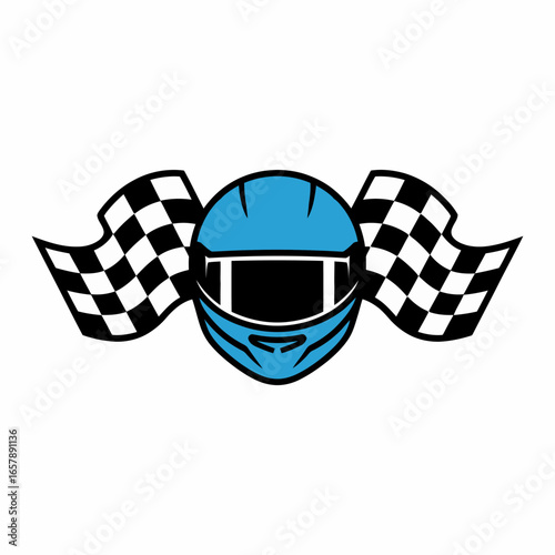Racing Helmet With Checkered Flags Vector Illustration