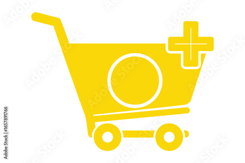 Vector art of yellow shopping cart with plus sign