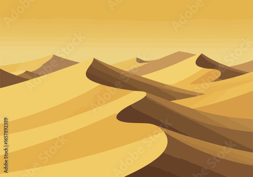 Desert dunes illustration. Desert hills visible in background, design element