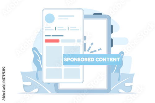Illustration of a sponsored content icon. Demonstrating marketing transparency with clear labeling for paid partnerships builds audience trust and encourages ethical content promotion strategies.