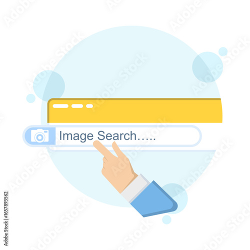 Flat vector illustration of visual search technology using AI-based image recognition. Concept of product discovery, online shopping, e-commerce innovation, and accurate image-based knowledge search.