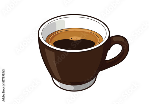 Brown ceramic mug on white background holding espresso illustration for graphic use