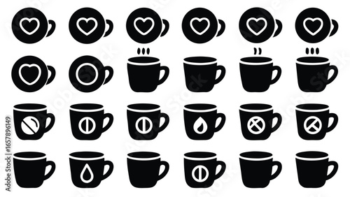 Black cups with various symbols coffee drink