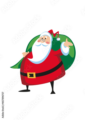 Santa Claus (Father Christmas) is carrying a heavy sack of gifts.