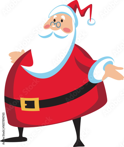 Happy Santa Claus (Father Christmas) with a big white beard and dressed in red and white