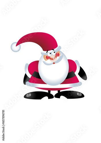 Happy Santa Claus (Father Christmas) with a big white beard and dressed in red and white