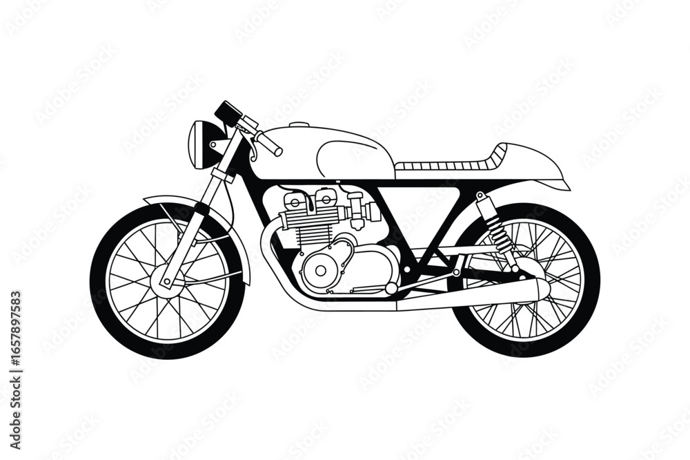 Fototapeta premium Classic cafe racer motorcycle line art detailed sketch side view for customization and design projects vector