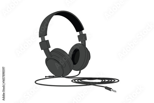 Modern black over-ear headphones with braided cable and 3.5mm jack for music and audio enjoyment vector