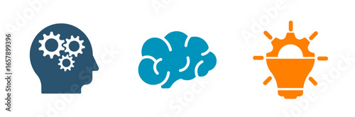 Thinking icons with icons of critical thinking, brain, creativity, idea.