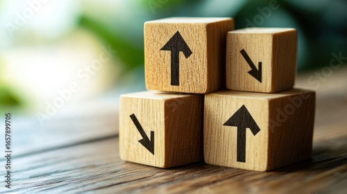 Wooden Blocks Showing Up and Down Trends.