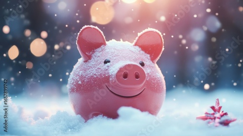 Snowy Piggy Bank Winter Savings.
