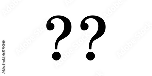 Two Bold Question Marks on White Background Representing Uncertainty and Inquiry in Various Scenarios
