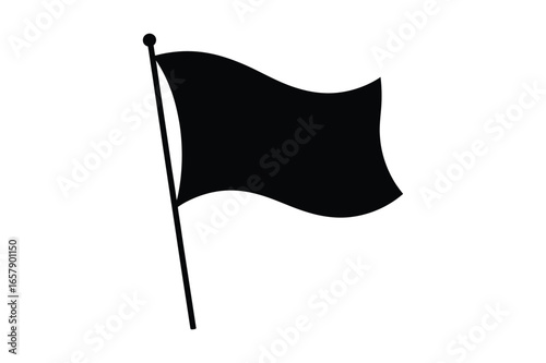 Silhouette of a waving black flag on a flagpole against a vector