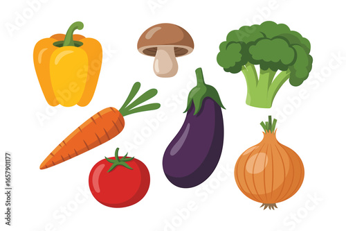 Vibrant assortment of fresh healthy vegetables including broccoli carrot onion pepper eggplant tomato and mushroom vector