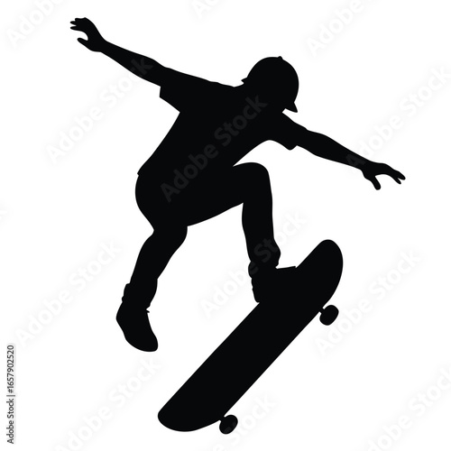 Skateboarder performing aerial trick silhouette black