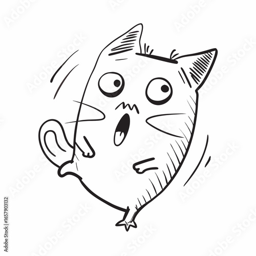 Hilarious cartoon cat with shocked expression jumps for joy, perfect for meme templates, quirky designs, and fun-loving projects, playful and expressive animal illustration