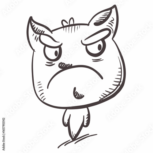 Grumpy cat cartoon sketch with a disapproving frown, perfect for expressing frustration or humor, use in social media, memes, or creative projects, an easily scalable image