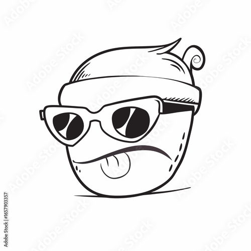 Bold cartoon character with retro sunglasses and playful tongue, perfect for youth brands, edgy designs, and fun marketing, originally a scalable graphic for versatile use