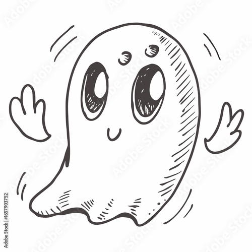 Spooky yet cute Halloween ghost illustration perfect for kids' projects, playful designs, and seasonal greetings, expressing lighthearted fun and charming frights this October