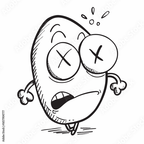 Cartoon character with X eyes and open mouth expresses shock, surprise, or defeat in a fun, hand-drawn style, perfect for comic strips or humorous content.