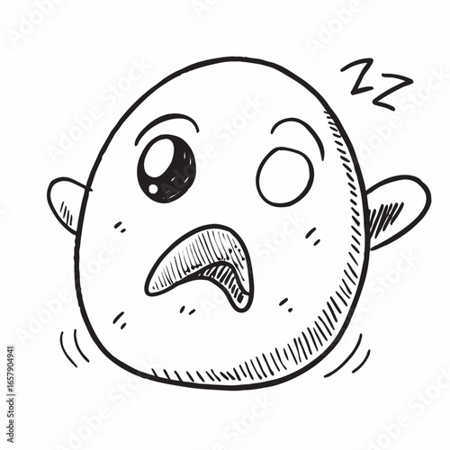 Sleepy cartoon character with one eye open, yawning and dreaming of relaxation, perfect for illustrating tiredness or rest, a fun and playful design