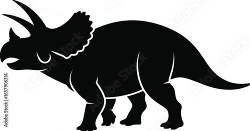 Triceratops, dinosaur, silhouette, prehistoric, animal, extinct, creature, vector, horned, reptile, Jurassic, black, icon, illustration, ancient, wildlife, fossil, nature, strong, herbivore, profile, 