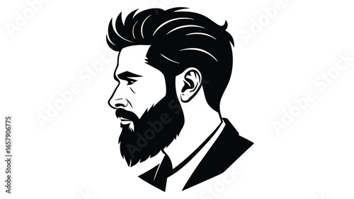 Bearded man profile silhouette black and white
