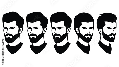 Bearded men profiles black and white faces beards