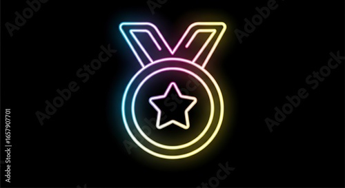 Colored neon medal with star icon
