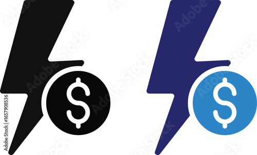 energy cost icon. Lightning bolt with dollar sign. money, price, profit increase and decrease icon set. Money increase icon with arrow up symbol.  Dollar graph up green graph chart sign
