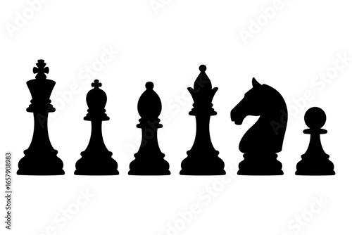 chess pieces silhouette, including king, queen, knight, and pawn