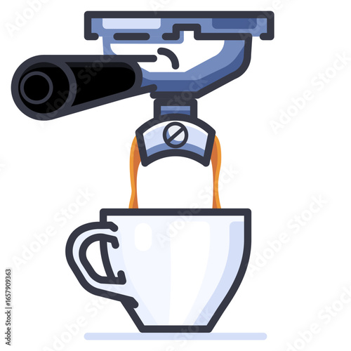 Coffee machine pouring espresso icon. A flat, simple line icon of a coffee machine pouring espresso into a cup.
