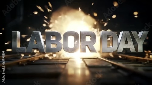 labor day metallic text sparks industrial background