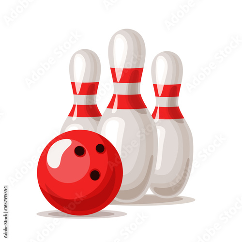 Bowling clipart. Pins and ball. Vector 3d illustration isolated on white background.