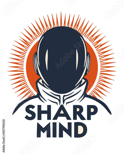 Fencing mask and épée over a spoke-wheel rosette, sharp mind -