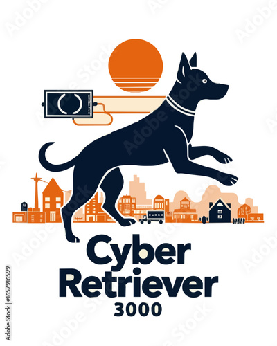 - Cyber Retriever 3000 cyberdog with holographic device orange logo