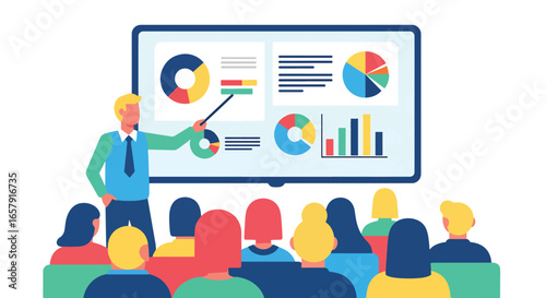 Modern Business Presentation with Data Analysis and Audience Illustration
