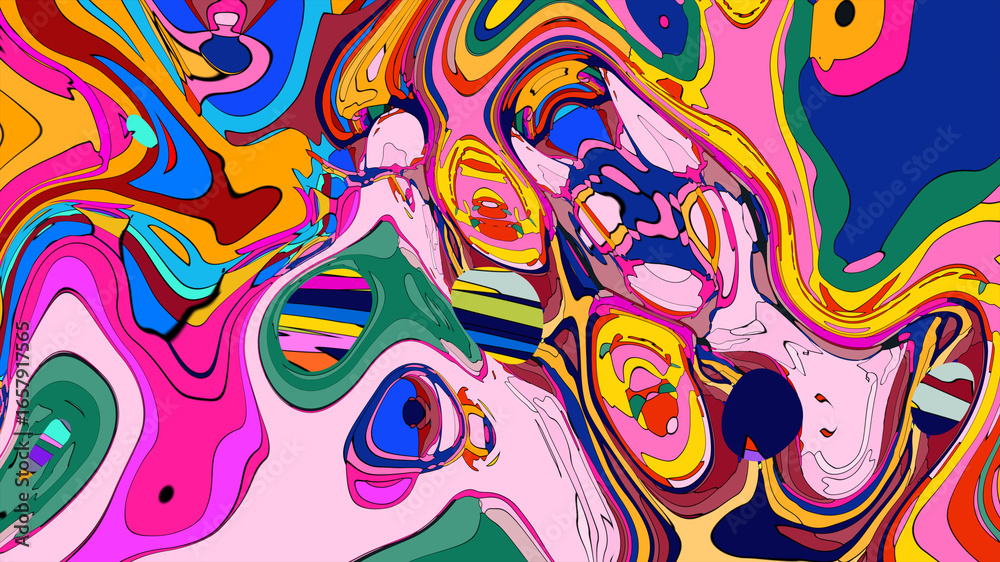 Obraz premium Colorful, abstract, fluid, and geometric background for a music festival