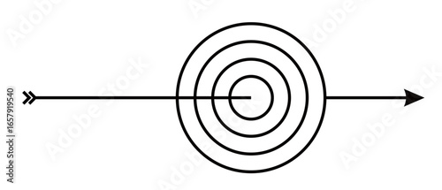 continuous line art of an arrow straight to the target and through the target. focus on the target. succeed according to plan