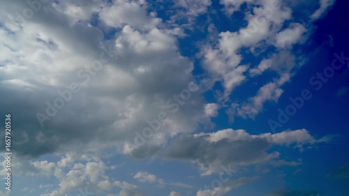 clouds and blue sunny sky,  white clouds over blue sky, Aerial view,  nature, blue sky, white clear weather. Time lapse video 4 K.