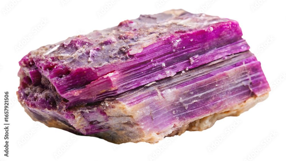 Fototapeta premium Raw Polylithionite Specimen – Rare Lithium Mica, Purple-Pink Layered Form, Isolated on Transparent Background, AI Generated